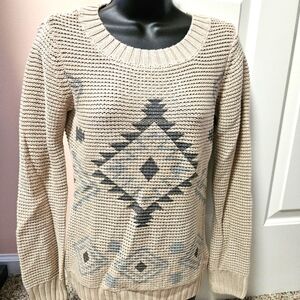 VENUS Scoop Neck Rib Knit Aztec Sweater NWT